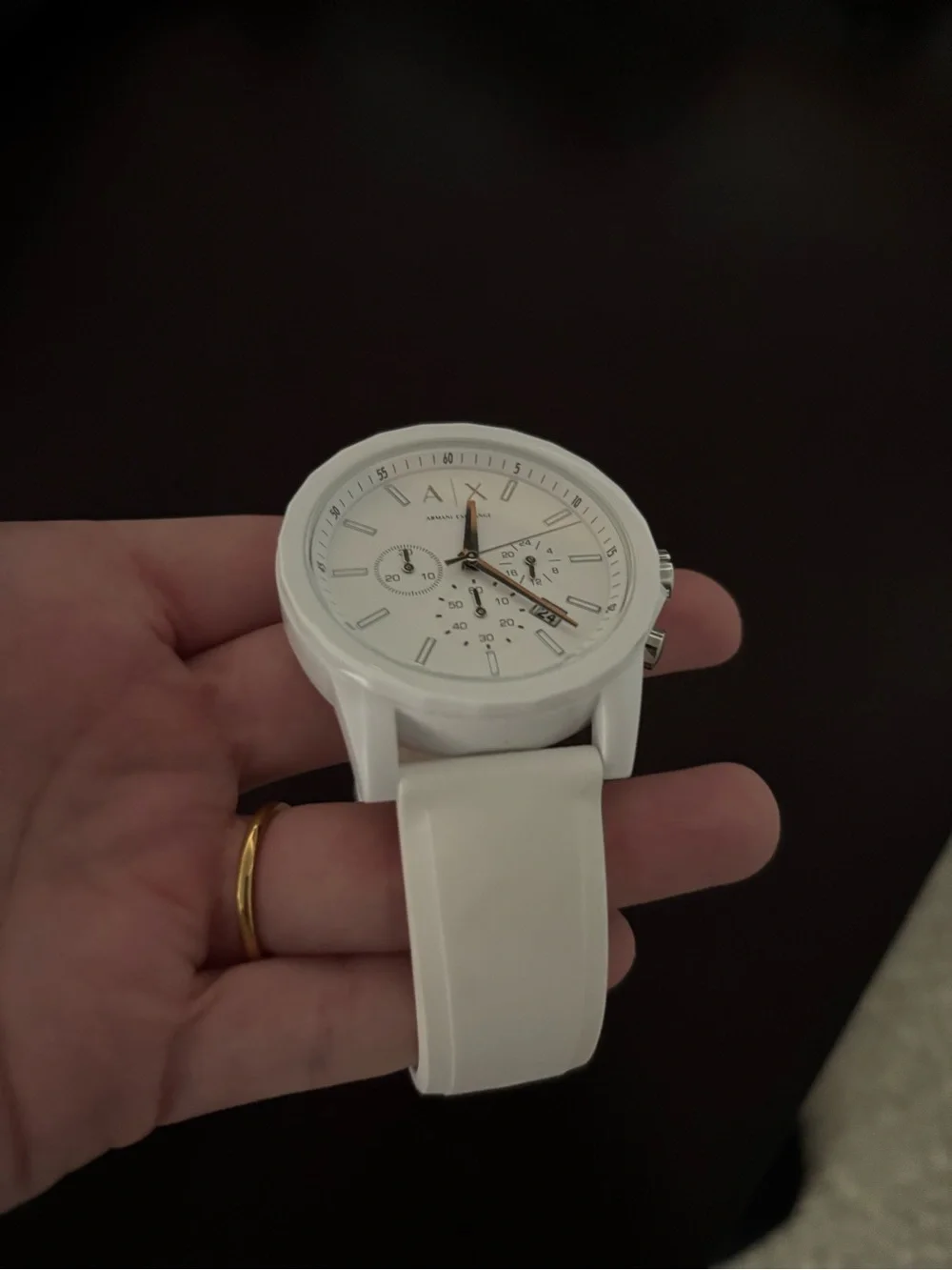 Armani Exchange Silver-Tone Chronograph with White Silicone Strap